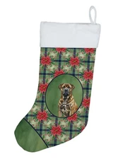 Brindle Boerboel Christmas Poinsettas Christmas Stocking WDK8520CS