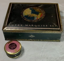 ANTIQUE CUTEX MARQUIS SET TIN BOX & CUTEX POWDER POLISH TIN