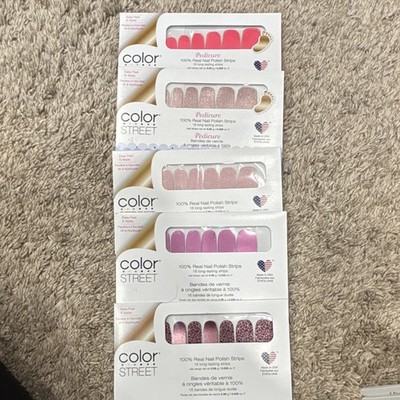 Color Street Nail Polish Strips Lot of 5 Pink Glitter Pedicure FMG506 A00343