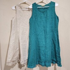Lot Of 2 Allegra Masetti Linen Dress Womens  Boho Firenze Sz L Green Beige Tan