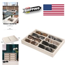 Sunglass Organizer Beige Velvet Tray with 8 Grids for Eyeglasses and Jewelry
