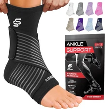 Sleeve Stars Ankle Brace for Women & Men, Wrap Medium, Black 