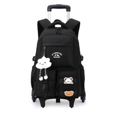 Black Rolling Backpack with Wheels for Girls Boys, Kids Roller Wheeled Backpa...