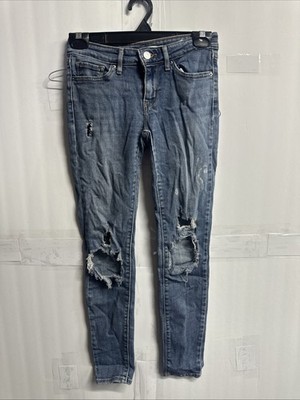 Levis 711 Jeans Womens 25 Blue Skinny Leg Distressed Stretch Denim