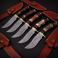 Lot of 8 Damascus Stag Knives - 8 inches – Handmade Skinner Fixed Blades