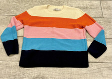 LOFT Colorblock Striped Sweater Size Petite L Preppy Coastal Scalloped Neck