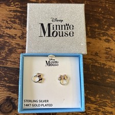 DISNEY Sterling Silver Minnie Earrings With Surgical Steel Backs- New in Box