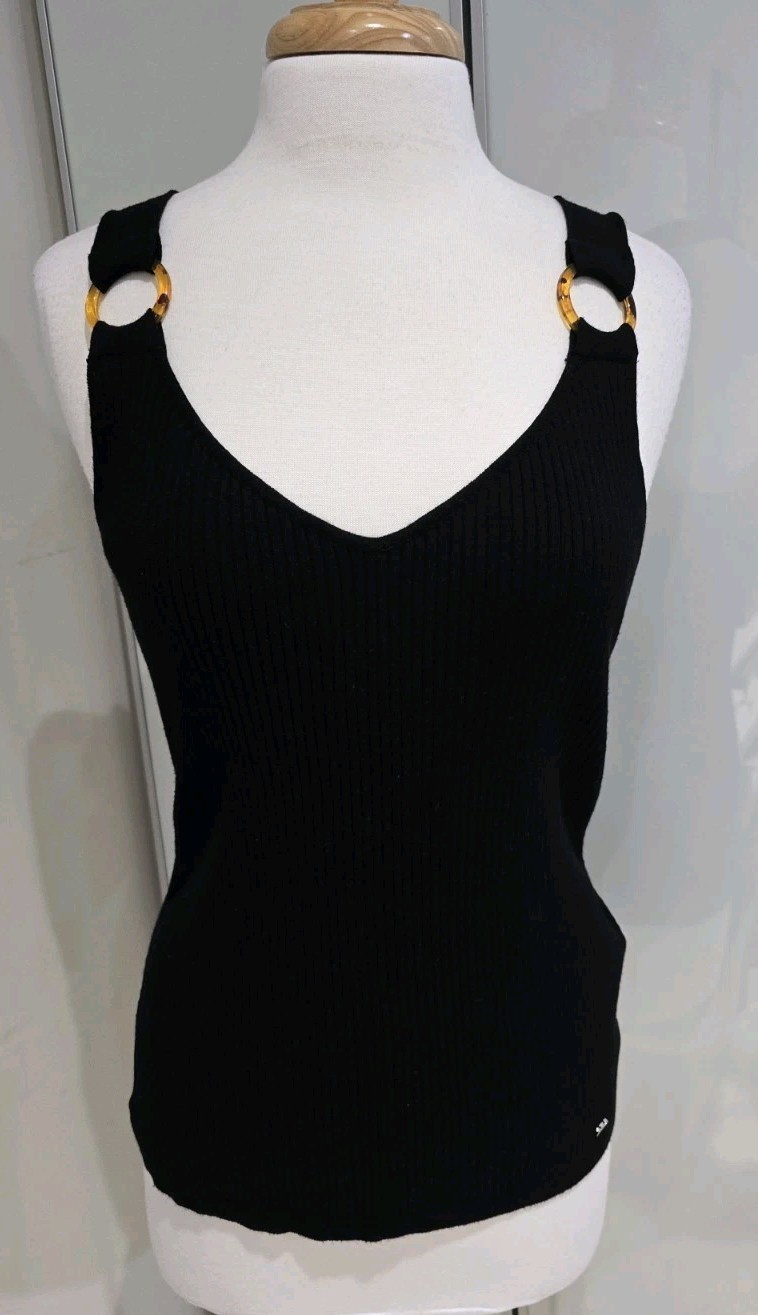 Ted Baker Sansaa Ring Detail Top In Black Size 5/US 12 NWT image 4