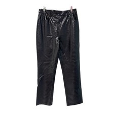 MNG Mango Womens Black Faux Leather High Waist Straight Trousers Pants 40 US 8