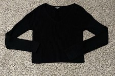 Wild Fable Ribbed Knit V-Neck Sweater Long Sleeve Side Split Hem Size Small