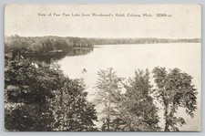 Paw Paw Lake View from Woodward's Hotel Coloma MI CR Childs Antique Postcard
