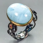 Fine Art 8 ct Natural Larimar Ring 925 Sterling Silver Size 8 /R447569