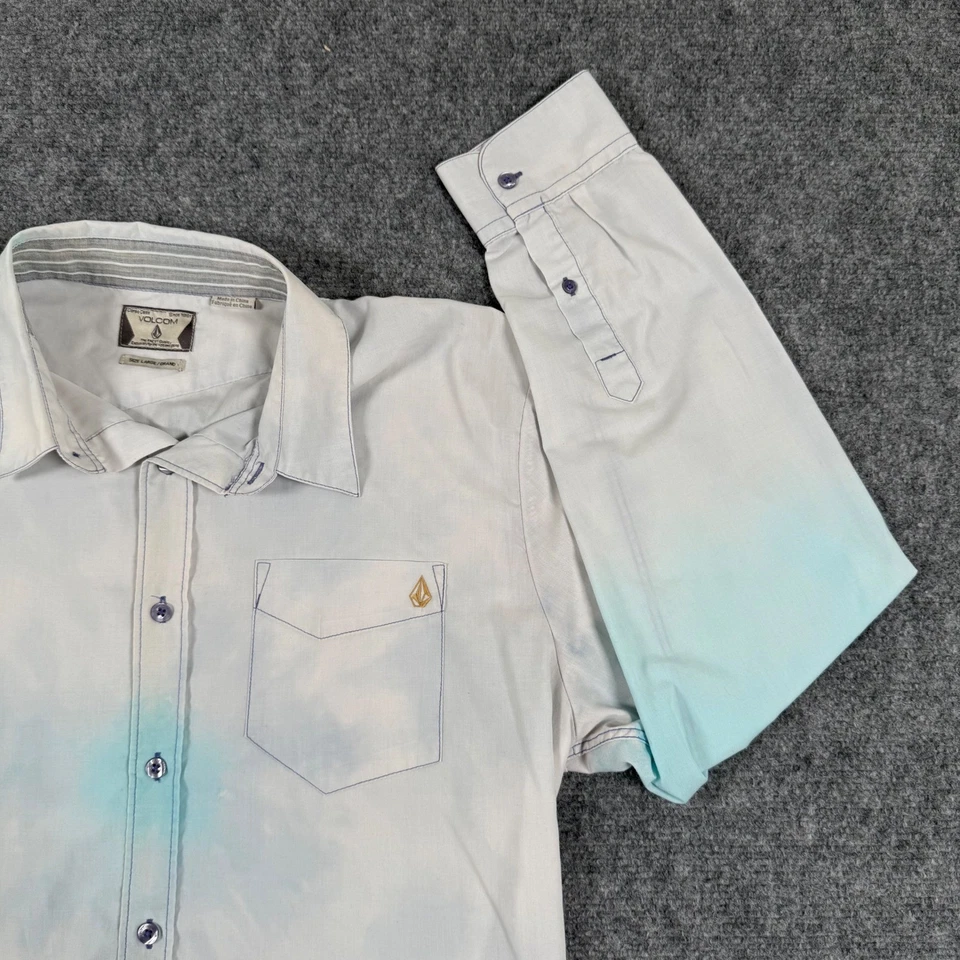 Volcom Mens L Large Long Sleeve Button Down Shirt Blue Dye Casual Top - Image 3 of 4