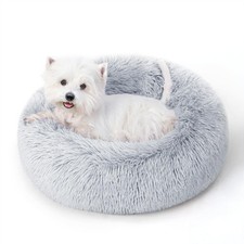 Calming Dog Bed Cat for Indoor Cats, 20"L x 20"W x 6"Th, Light Grey