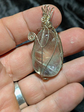 Handmade Wire Wrapped Clear Quartz Teardrop Pendant Silver Tone Healing