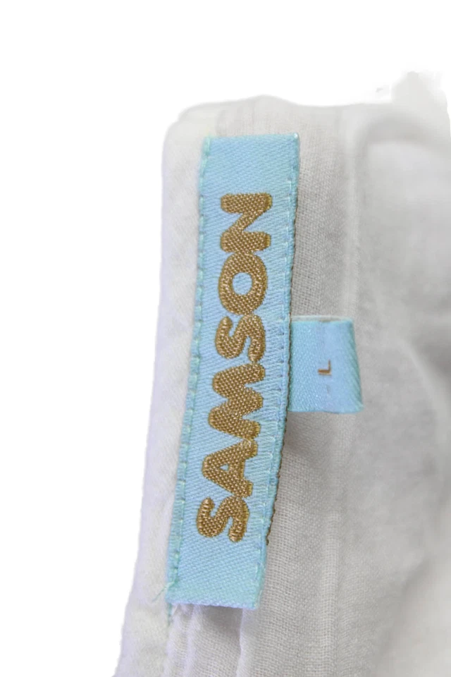 Vestido Samson Mujer Bordado Cuello en V Línea A Blanco Algodón Talla Grande Foto 4 de 4