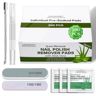 Nail Polish Remover Pads 200PCS with Aloe Oil & 200 pack, Multi-colored