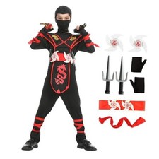 Deluxe Ninja Costumes Kids Ninja Costume Set with Accessories Kids-S-4/5T Red