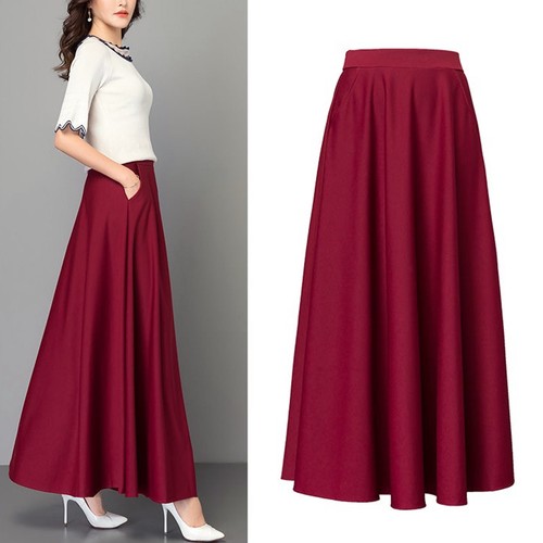 Solid Color Skirt Pocket Stylish High Waist Maxi With Tummy Control A solid-color-skirt-pocket-stylish-high-waist-maxi-with-tummy-control-a