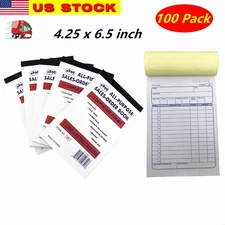 100 Pack Sales Book Order Receipt Invoice Carbonless Copy 50 Sets 4.25" X 6.5"