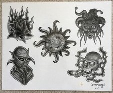 Tattoo Flash Single Sheet Print by Pat Martin Black  White Symbols 11  X 14  