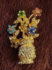 Rhinestone Flower Floral Bouquet Elegant Brooch Pin Lapel Jewelry CA USA E161