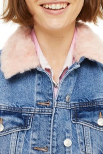 TOPSHOP Tilda Faux Fur Crop Denim Jacket Sz: 12 US -- $95 now $39.95 (58% OFF) - Picture 5 of 7