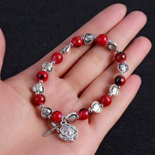 Pulsera elástica con cuentas rosario Virgen María Ave María rosa dije cruz 3 colores