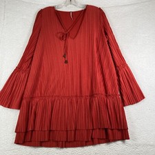 Free People Women's Red Long Sleeve Deep V Dress, Size XS