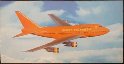 Braniff Airlines 747 Postcard Orange Plane 9.5''x5''