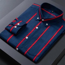 Mens Dress Shirts Long Sleeves Slim Fit Camisas Striped Cotton Casual Shirts Top