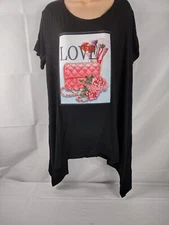 OUR-COLLECTION Black Love Top Pearls Diamonds Leopard Purse Shirt/Reg