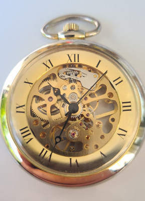 Mechanische Skelett  Skeleton Taschenuhr Pocket Watch Läuft 6-26