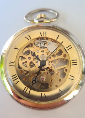 Mechanische Skelett  Skeleton Taschenuhr Pocket Watch Läuft 6-26 - Bild 1 von 4