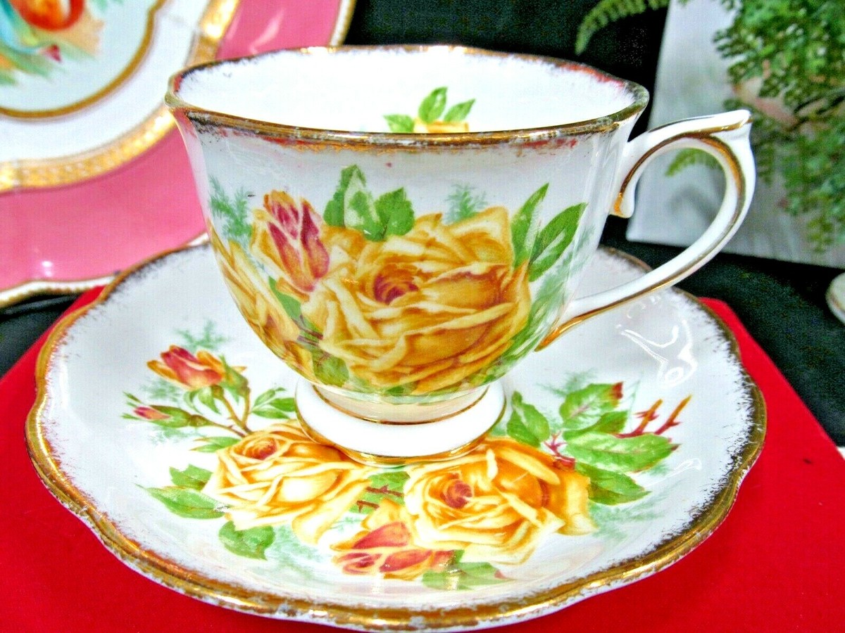 Royal Albert tea cup and saucer yellow cabbage rose teacup tea