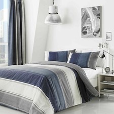 Fusion Betley Wide Stripe Denim and Grey Duvet Quilt Cover Bedding Set