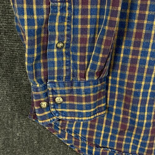 Vtg Lee Mens XL Long Sleeve Button Up Shirt Blue Burgundy Plaid Twill Pocket - Picture 3 of 14
