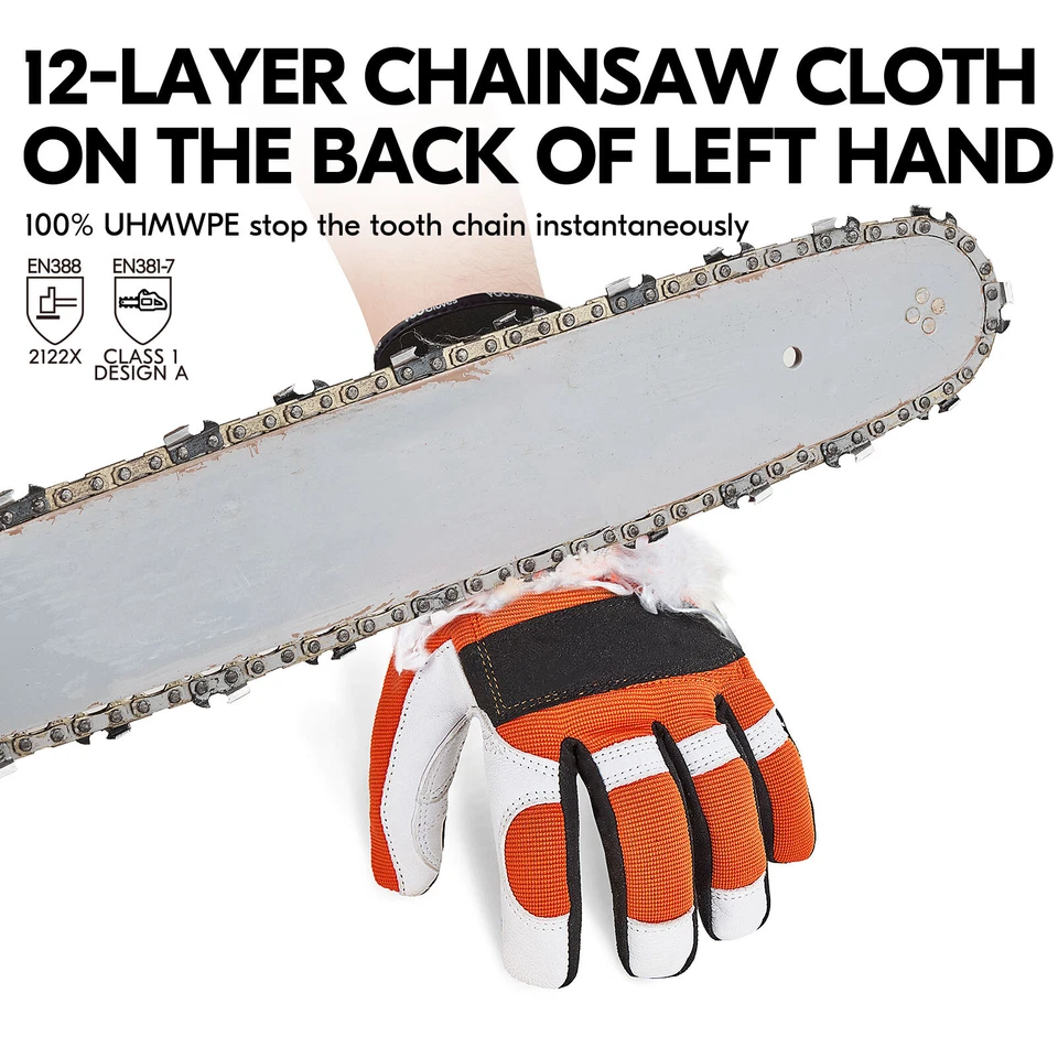 Vgo 1Pair Chainsaw Work Gloves Saw Protection on Left Hand Back (Orange, GA8912) - Image 2 of 4