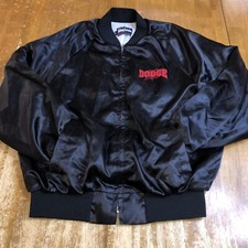 Vintage King Louie Dodge Boys USA Made Zip Up Black Jacket Size Large Satin