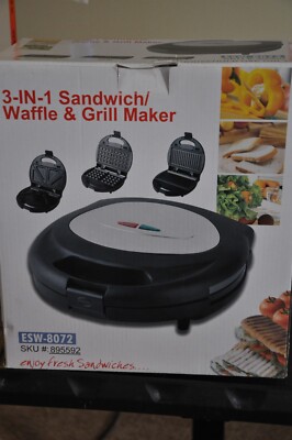 3-IN-1 Sandwich/Waffle & Grill Maker ESW-8072 SKU #895592 - NIB