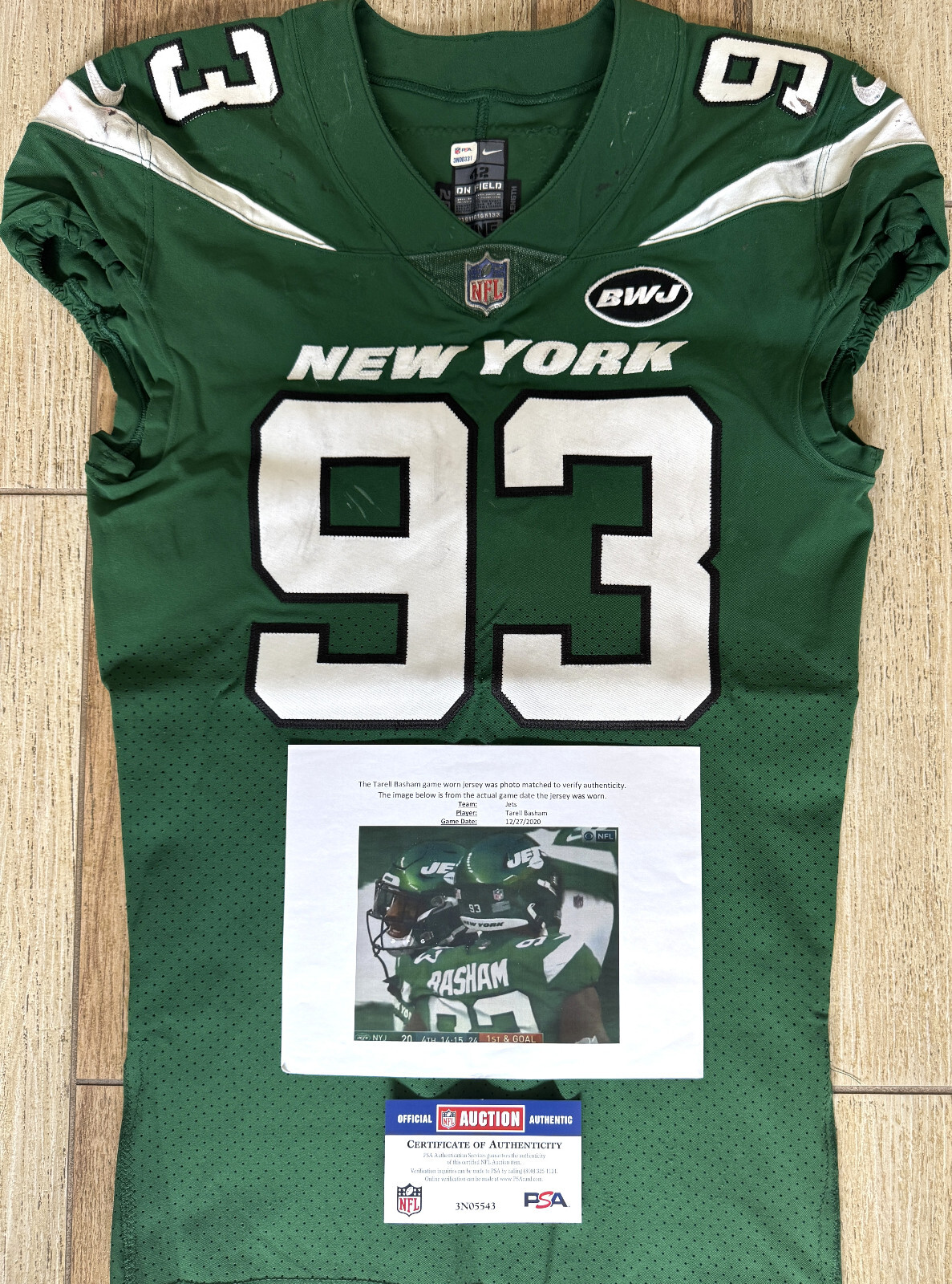🏈Terrell Basham GAME WORN 12/27/20 PHOTO MATCHED📸New York Jets Jersey PSA COA view 19