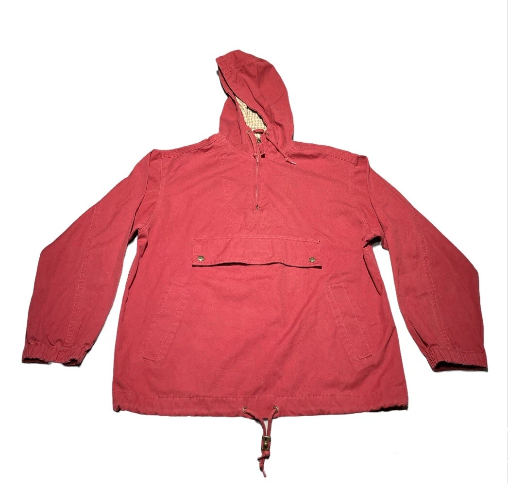 Vintage Gap Anorak Jacket Mens Sz S Red Hooded Pullover Canvas Kangaroo Pocket