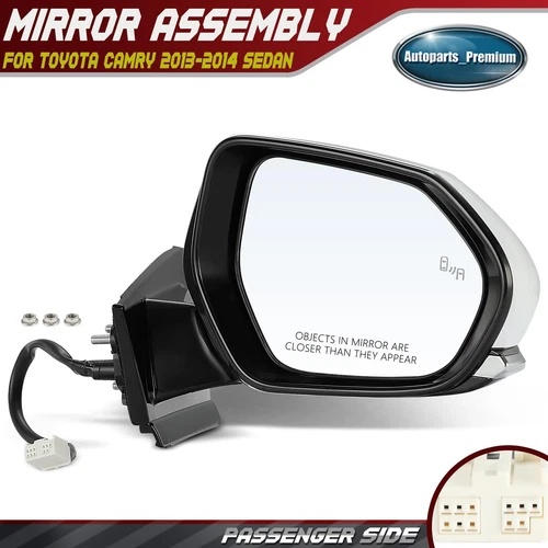 Passenger Power Mirror w/ Blind Spot & Heated White for Toyota Prius 2016-2022