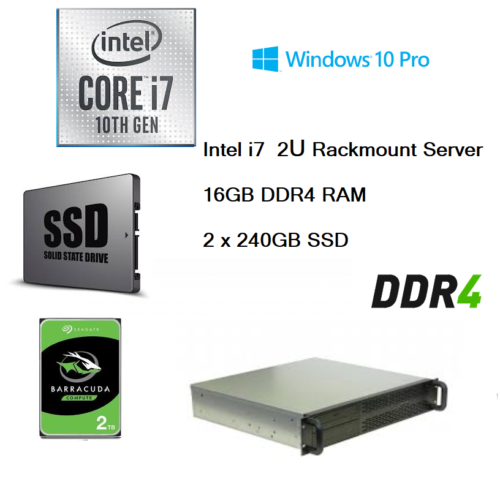 New Intel i7 2U Rackmount Server 16G RAM  240GB SSD  2TB HDD Windows 10 PRO