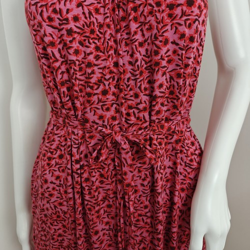 Boden Yoke Detail Floral Dress Size 6 Long Tall Pink Stretch Jersey Belt Pockets - Picture 3 of 10