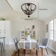 Farmhouse Rustic Chandelier 4 Light Ceiling Lamp Pendant Fixture Wood Texture