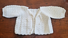 Vintage Hand Crocheted Knit Baby Infant White Sweater, Hat, and Booties
