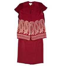 Emanuel Ungaro 100 Silk Top Red 3 Piece Wool Skirt Set Sz 2 READ DESC 