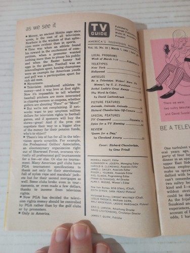 TV Guide March 7 1964 Richard Chamberlain Color TV Bethel Leslie UT ID Edition - Picture 4 of 14