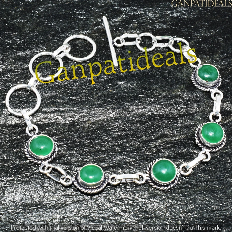 绿玛瑙宝石时尚手链 925 纯银镀层珠宝首饰 — 第 3/3 张图片